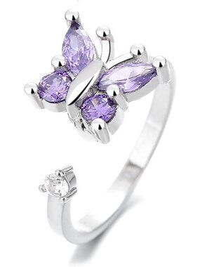 Amethyst Butterfly Fidget Anxiety Rings for Women Sterling Silver Plated CZ Rota
